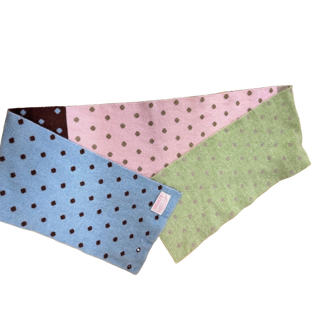 DRAKE'S 100% Cashmere Scarf Multi color Block  polka Dot 52" x 12"